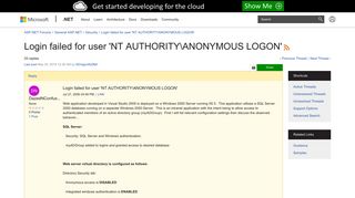 Login failed for user 'NT AUTHORITYANONYMOUS LOGON' | The ASP.NET ...