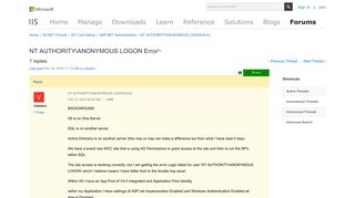NT AUTHORITYANONYMOUS LOGON Error : The Official Microsoft IIS Forums