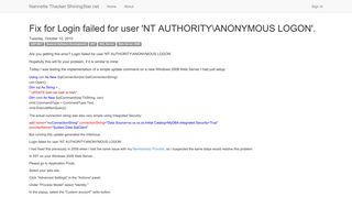 Fix for Login failed for user 'NT AUTHORITYANONYMOUS LOGON'.
