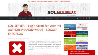 SQL SERVER - Login failed for User 'NT ... - SQL Authority