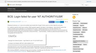 BCS: Login failed for user 'NT AUTHORITYIUSR' – Sridhar's blog