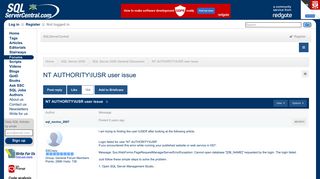 NT AUTHORITYIUSR user issue - SQL Server Central