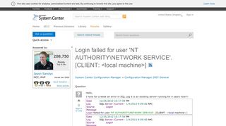 Login failed for user 'NT AUTHORITYNETWORK SERVICE'. [CLIENT ...