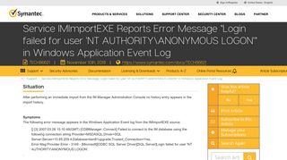Service IMImportEXE Reports Error Message 