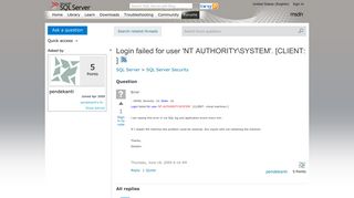 Login failed for user 'NT AUTHORITYSYSTEM'. [CLIENT: ] - MSDN ...