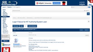 Login Failure for NT AuthoritySystem user - SQL Server Central