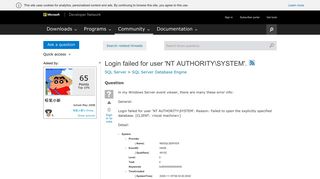 Login failed for user 'NT AUTHORITYSYSTEM'. - MSDN - Microsoft