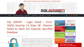 Login Failed - Error: 18456, Severity: 14, State: 38 - SQL Authority