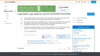 Login failed. Login failed for user 'NT AUTHORITYSYSTEM' - Stack ...