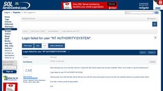 Login failed for user ''NT AUTHORITYSYSTEM''. - SQL Server Central