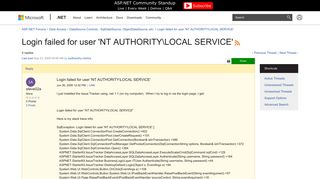 Login failed for user 'NT AUTHORITYLOCAL SERVICE' | The ASP.NET ...