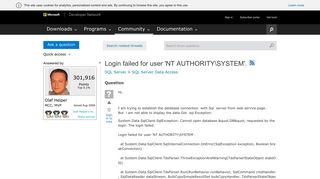 Login failed for user 'NT AUTHORITYSYSTEM'. - MSDN - Microsoft