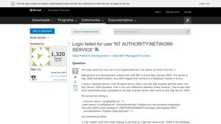 Login failed for user 'NT AUTHORITYNETWORK SERVICE' - MSDN ...