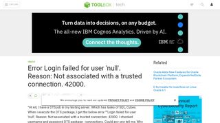 Error Login failed for user 'null'. Reason: Not associated with a trusted ...