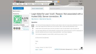 Login failed for user '(null)'. Reason: Not associated with a ...