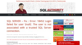 SQL SERVER - Fix : Error: 18452 Login failed for user '(null)'. The user ...
