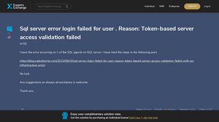 Sql server error login failed for user . Reason: Token-based server ...