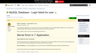 MySQL Database - Login failed for user | The ASP.NET Forums