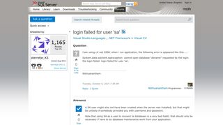 login failed for user 'sa' - MSDN - Microsoft