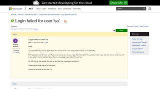 Login failed for user 'sa'. | The ASP.NET Forums