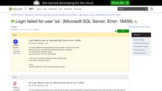 Login failed for user 'sa'. (Microsoft SQL Server, Error: 18456 ...