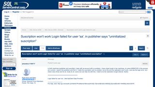Suscription won't work Login failed for user 'sa'. in publisher ...