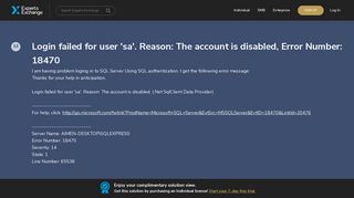 Login failed for user 'sa'. Reason: The account is disabled, Error ...