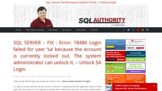 SQL SERVER - FIX : Error: 18486 Login failed for user 'sa' because ...