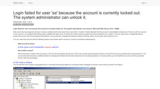 Abhi's den... - Login failed for user 'sa' because the account is currently ...