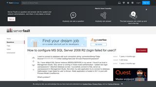 How to configure MS SQL Server 2008 R2 (login failed for user ...