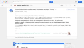Gmail: Changed Password, now keep getting 