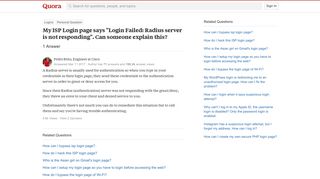 My ISP Login page says 'Login Failed: Radius server is not ...