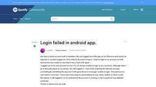 Solved: Login failed in android app. - The Spotify Community