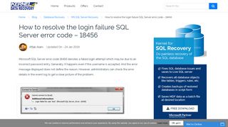 How to resolve the login failure SQL Server error code – 18456