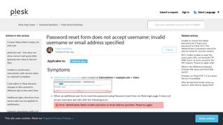 Password reset form does not accept username: invalid username or ...