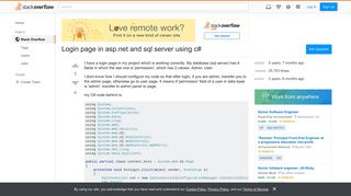 Login page in asp.net and sql server using c# - Stack Overflow