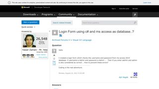 Login Form using c# and ms access as database..? - MSDN - Microsoft