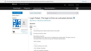 Login Failed. The login is from an untrusted domain - MSDN - Microsoft