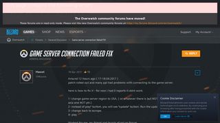Game server connection failed FIX - Overwatch Forums - Blizzard ...