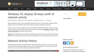 Windows 10: display 30-days worth of network activity - gHacks Tech ...