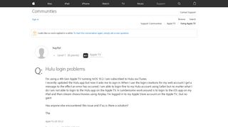 Hulu login problems - Apple Community - Apple Discussions