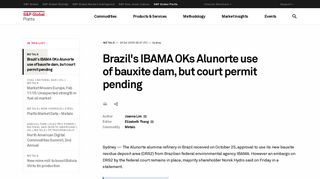 Brazil's IBAMA OKs Alunorte use of bauxite dam, but court permit ...