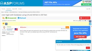 User login with Database using C# and VB.Net in ASP.Net ...