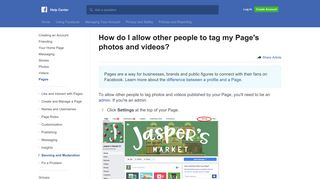 How do I allow other people to tag my Page's photos and ... - Facebook