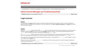 Login incorrect (Solaris Common Messages and Troubleshooting Guide)