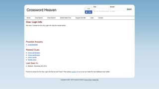 Login info - Crossword Clue Answer | Crossword Heaven