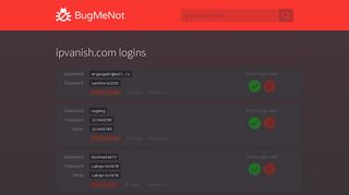 ipvanish.com passwords - BugMeNot