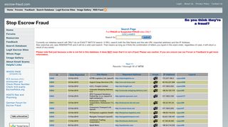 Search Page - Search Database - Escrow Fraud Prevention