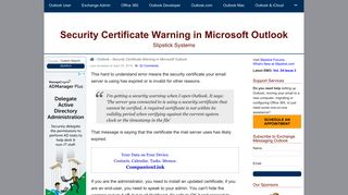 Security Certificate Warning in Microsoft Outlook - Slipstick Systems