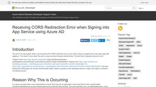 Receiving CORS Redirection Error when Signing into App Service ...